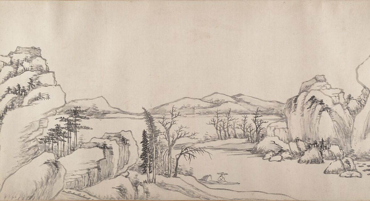 River Landscape in Autumn, Attributed to Luo Mu (Chinese, 1622–1706), Handscroll; ink on paper, China