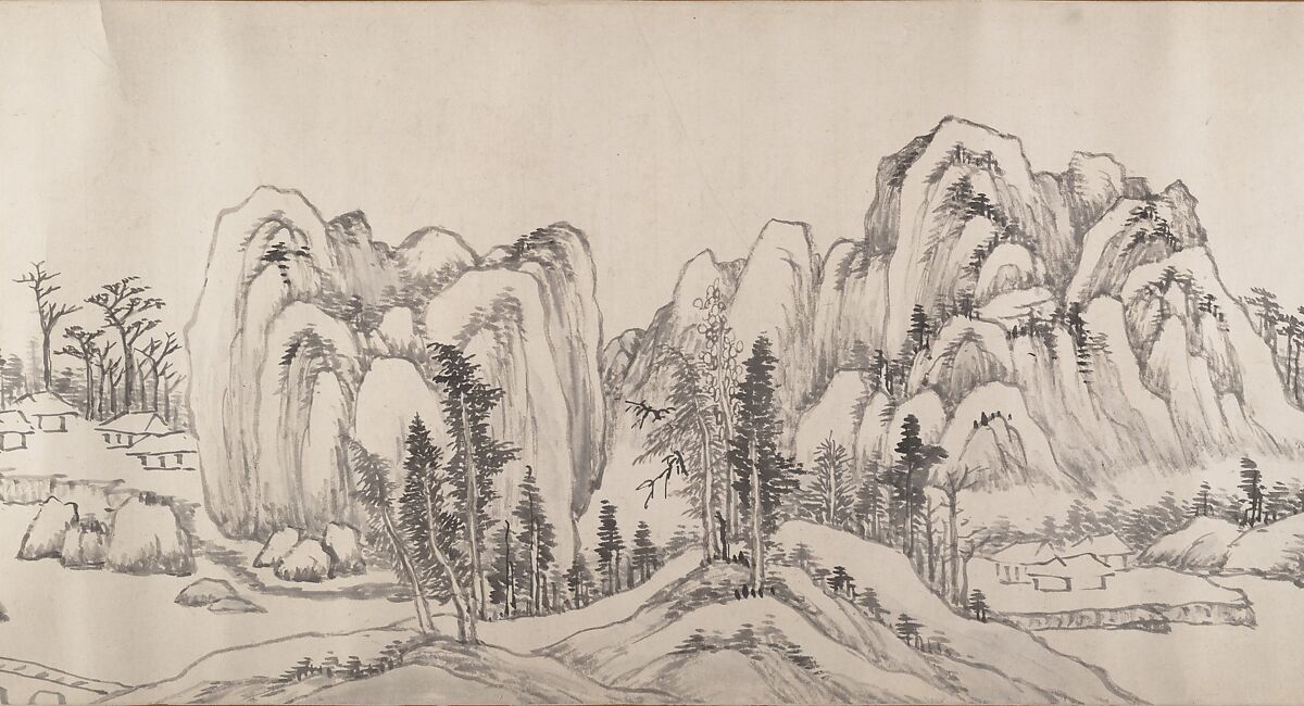 River Landscape in Autumn, Attributed to Luo Mu (Chinese, 1622–1706), Handscroll; ink on paper, China