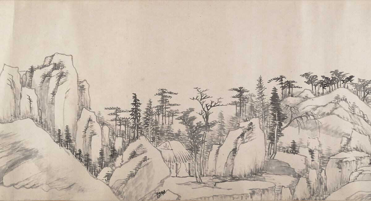River Landscape in Autumn, Attributed to Luo Mu (Chinese, 1622–1706), Handscroll; ink on paper, China