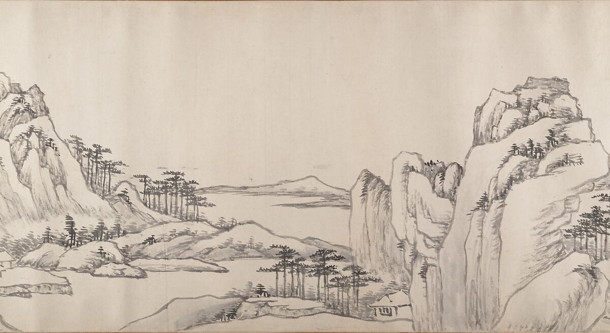 River Landscape in Autumn, Attributed to Luo Mu (Chinese, 1622–1706), Handscroll; ink on paper, China