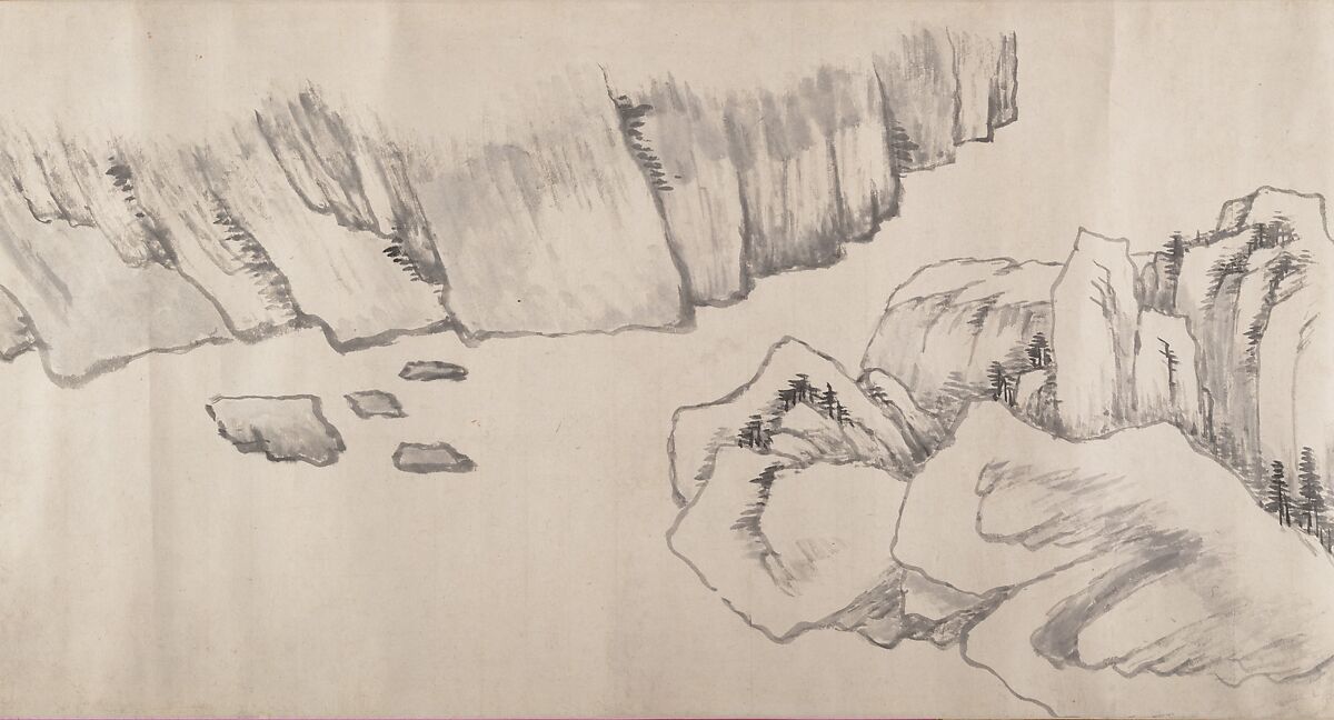 River Landscape in Autumn, Attributed to Luo Mu (Chinese, 1622–1706), Handscroll; ink on paper, China