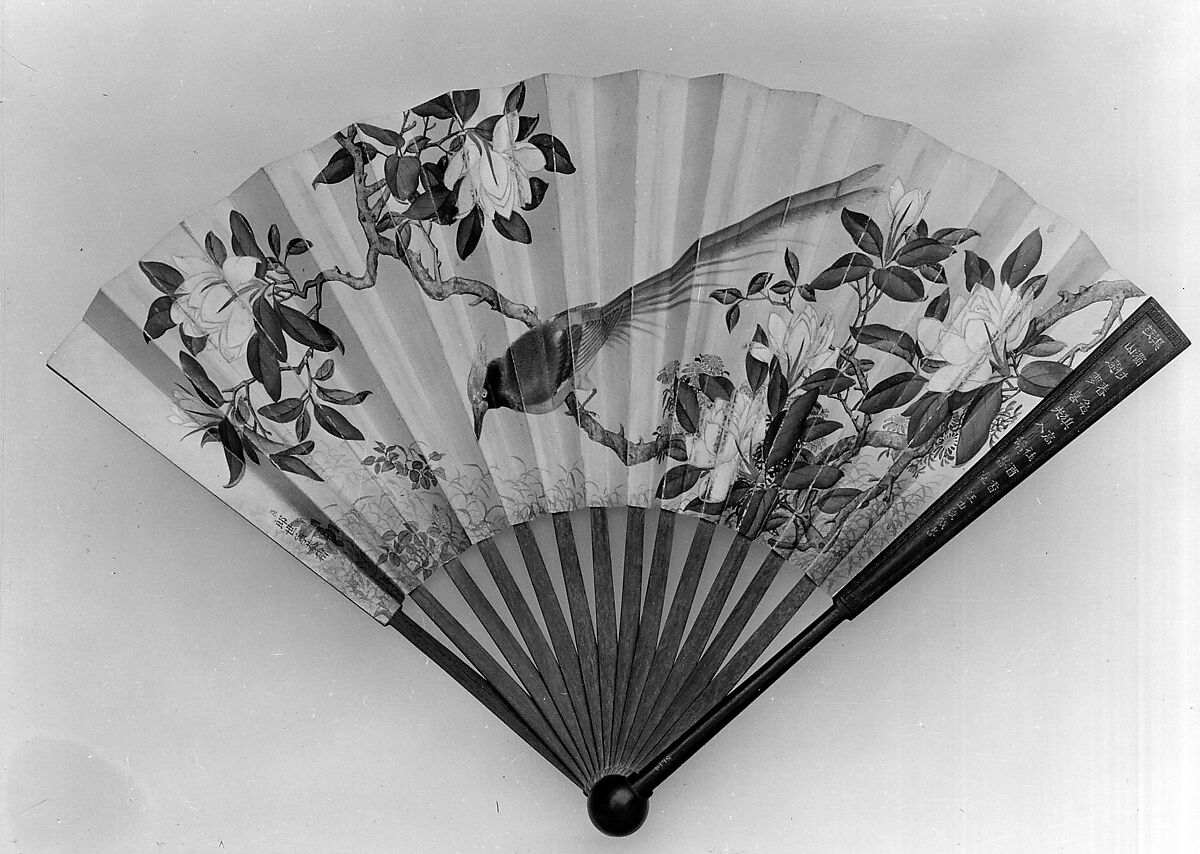 Fan, Giuseppe Castiglione (Italian, Milan 1688–1766 Beijing), Folding fan; ink and color on paper, China 