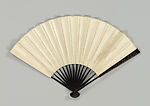 Landscape Painted on Paper with Black Lacquer Mount, Pu Ru (Chinese, 1896–1963), Folding fan; ink and color on paper with lacquer, China