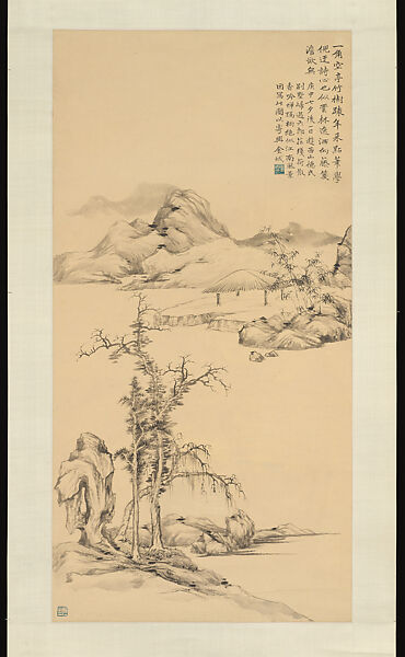 Landscape in the Style of Ni Zan, Jin Cheng (Chinese, 1878–1926), Hanging scroll; ink on paper, China 