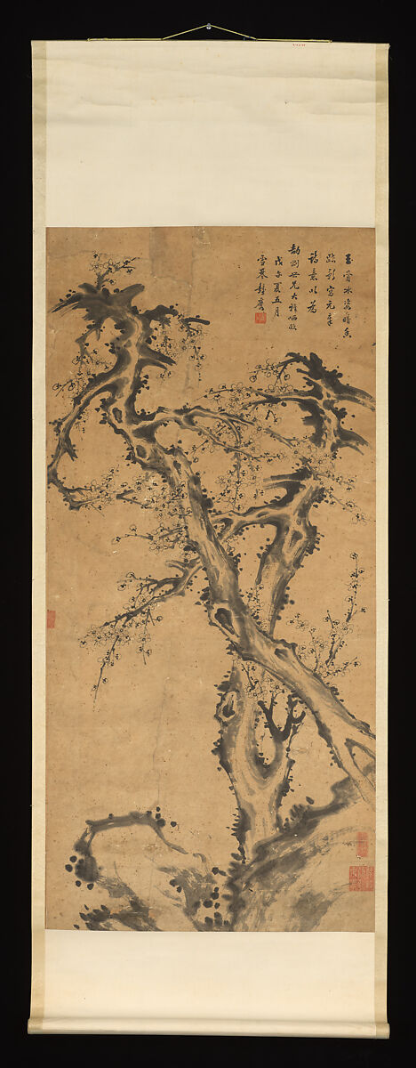Blossoming Prunus Tree, Peng Yulin (Chinese, 1816–1890), Hanging scroll; ink on paper, China