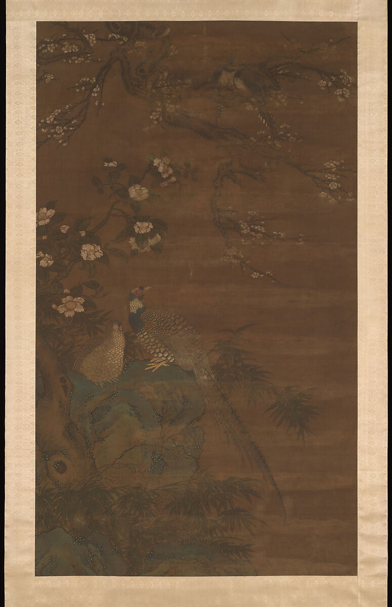 Birds and Flowers, Unidentified artist, Hanging scroll; ink and color on silk, China