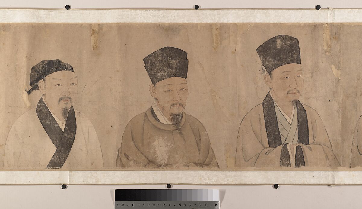 Twenty-five bust portraits of famous scholars, Unidentified artist, Handscroll; ink and color on paper, China