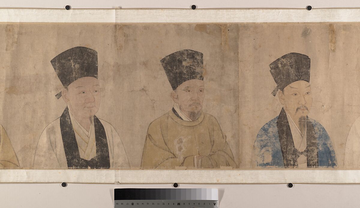 Twenty-five bust portraits of famous scholars, Unidentified artist, Handscroll; ink and color on paper, China