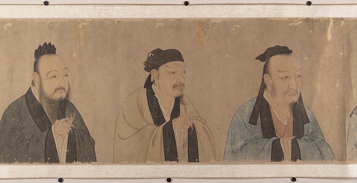 Twenty-five bust portraits of famous scholars, Unidentified artist, Handscroll; ink and color on paper, China