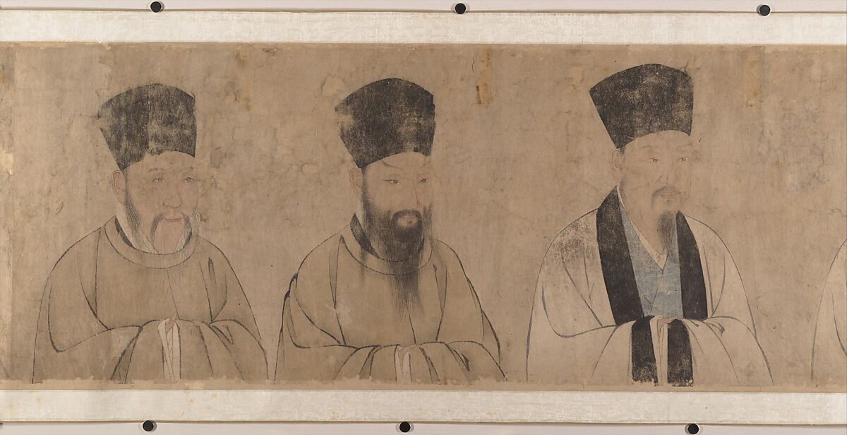 Twenty-five bust portraits of famous scholars, Unidentified artist, Handscroll; ink and color on paper, China