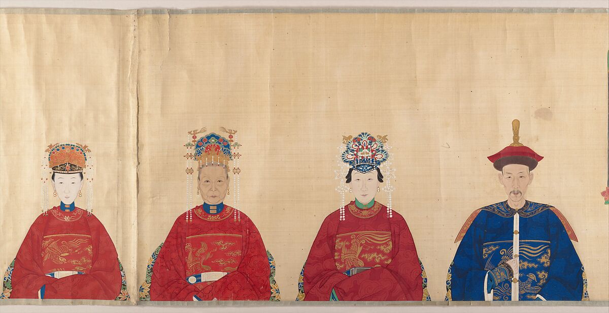 Portrait scroll of seven generations of the same family, Unidentified artist, Handscroll; ink and color on silk, China