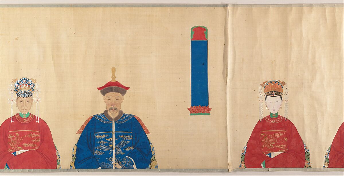 Portrait scroll of seven generations of the same family, Unidentified artist, Handscroll; ink and color on silk, China