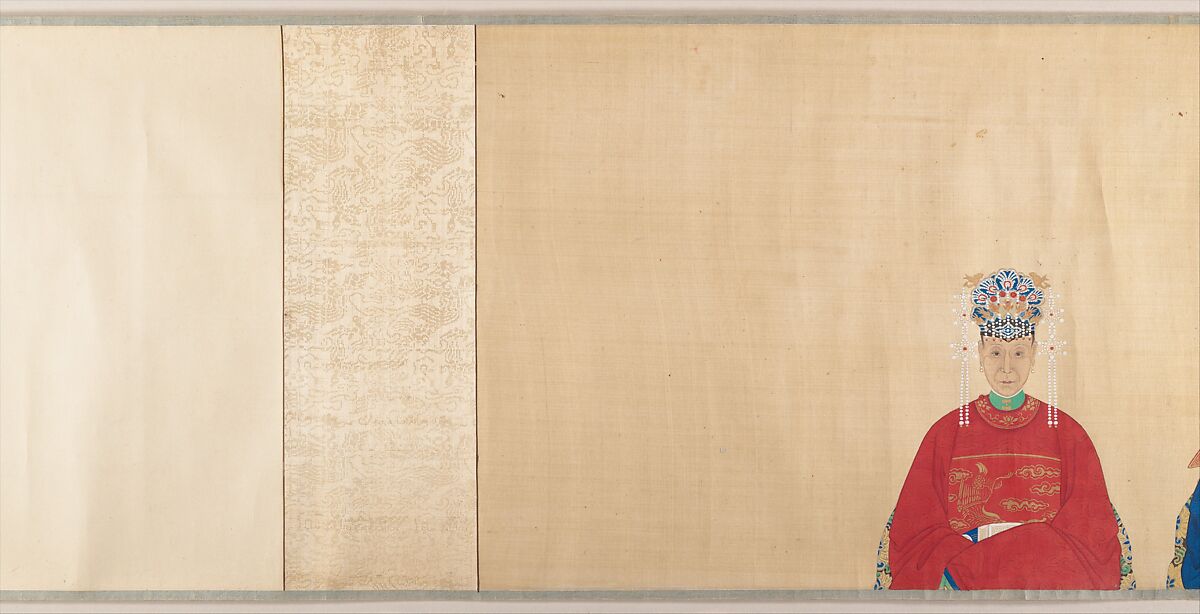 Portrait scroll of seven generations of the same family, Unidentified artist, Handscroll; ink and color on silk, China