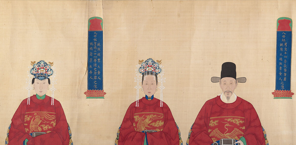 Portrait scroll of seven generations of the same family, Unidentified artist, Handscroll; ink and color on silk, China 