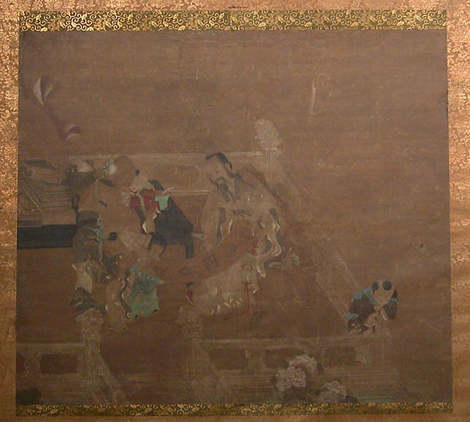 Terrace Scene with Figures, Unidentified artist, Hanging scroll; ink and color on silk, China 