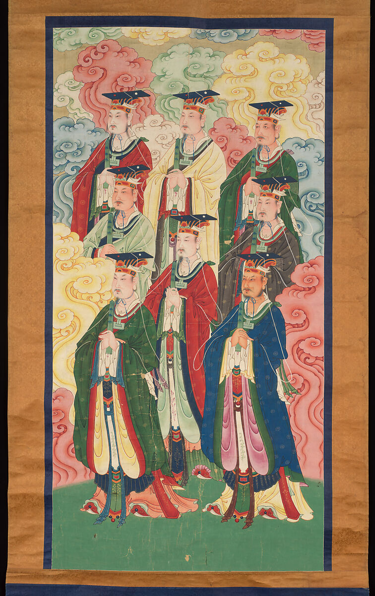 Eight Heavenly Emperors, Unidentified artist, Hanging scroll; ink and color on paper, China 