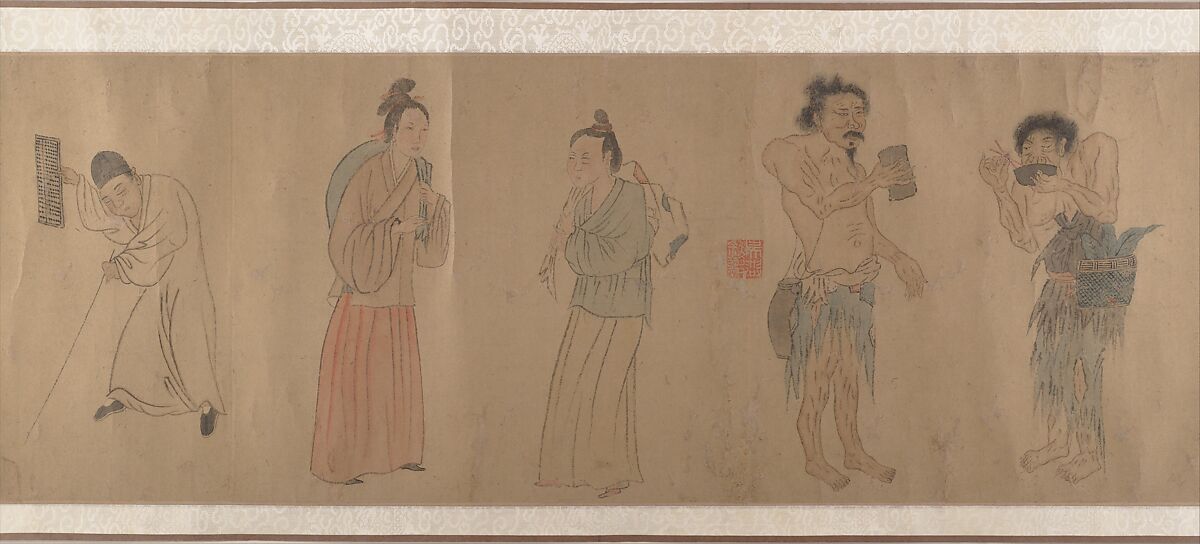 Beggars, Unidentified artist Chinese, after Zhou Chen (ca 1455-after 1536), Handscroll; ink and color on paper, China