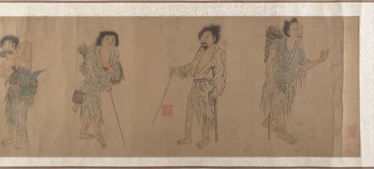 Beggars, Unidentified artist Chinese, after Zhou Chen (ca 1455-after 1536), Handscroll; ink and color on paper, China