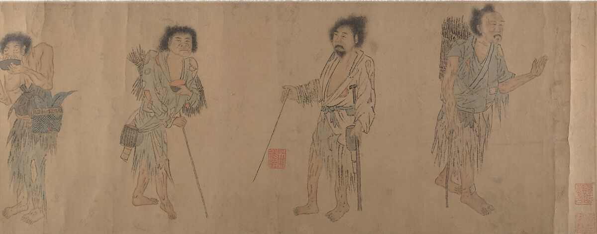 Beggars, Unidentified artist Chinese, after Zhou Chen (ca 1455-after 1536), Handscroll; ink and color on paper, China 