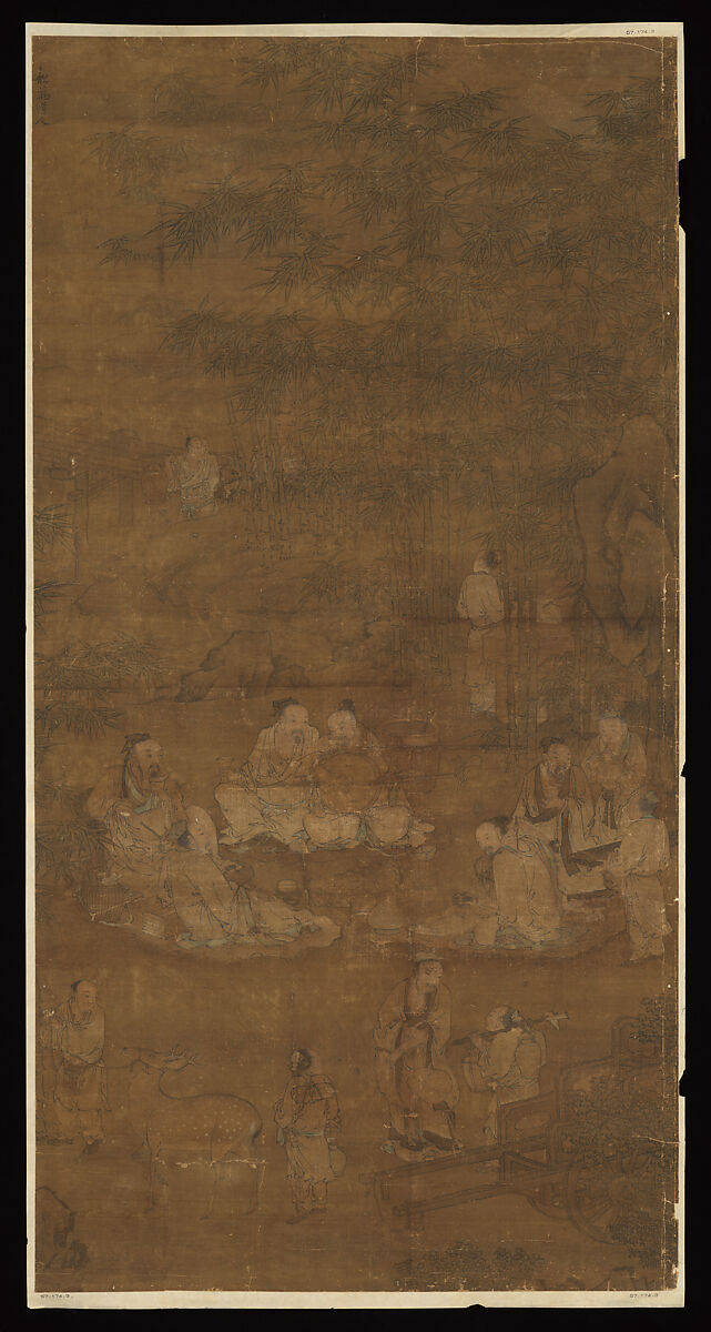 Sages in a Bamboo Grove, Unidentified artist, Hanging scroll; ink and color on silk, China 