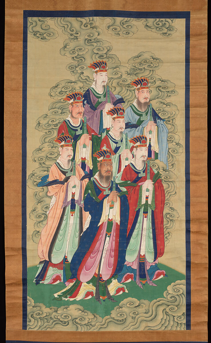 Seven Dignitaries, Unidentified artist, Hanging scroll; color on silk, China 