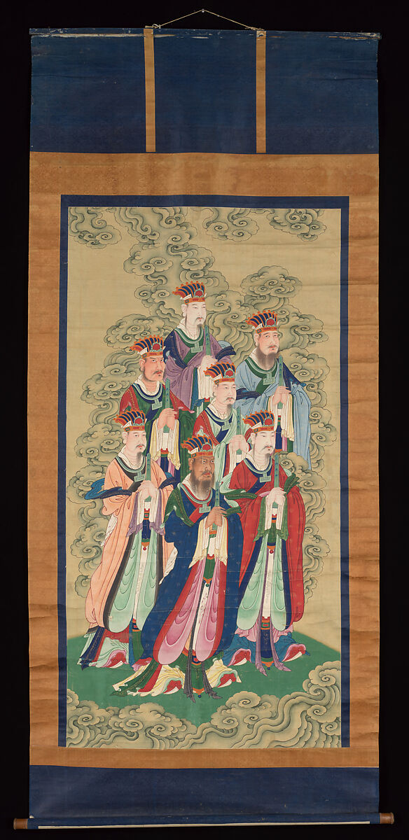 Seven Dignitaries, Unidentified artist, Hanging scroll; color on silk, China