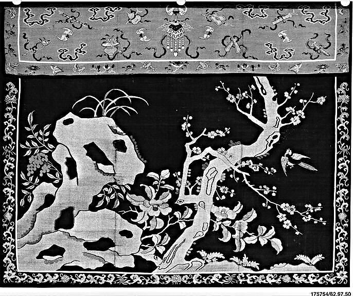 Table Valance with Winter Garden, Silk, metal thread, and feather tapestry (kesi), China