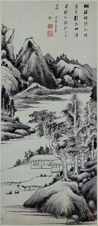 Summer Landscape, Attributed to Dong Qichang (Chinese, 1555–1636), Hanging scroll; ink on paper, China 