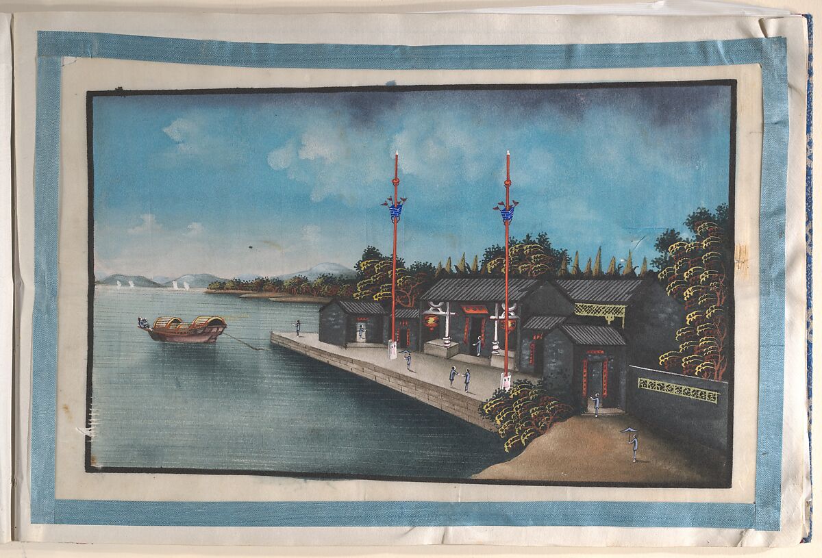 Album Containing Twelve Paintings of Scenes Along a River, Unidentified artist Chinese, 19th century, Album of twelve leaves; ink and color on pith paper, China