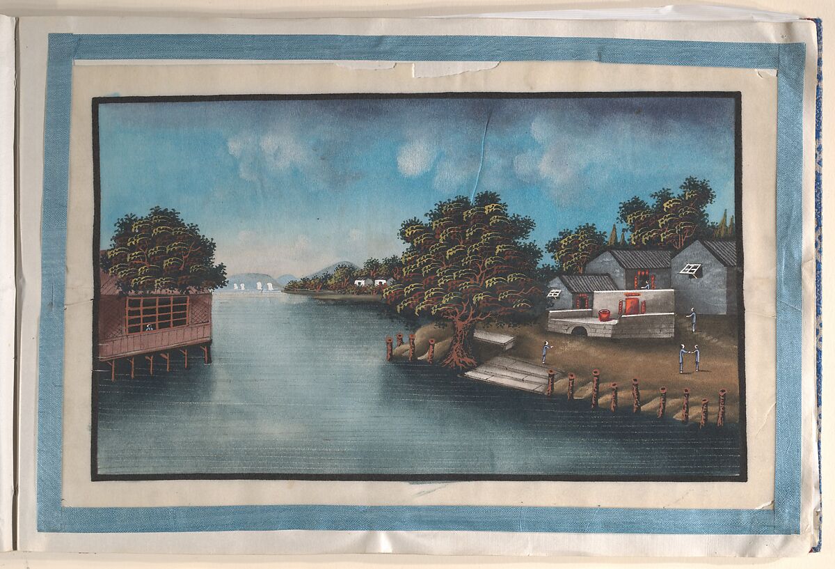 Album Containing Twelve Paintings of Scenes Along a River, Unidentified artist Chinese, 19th century, Album of twelve leaves; ink and color on pith paper, China