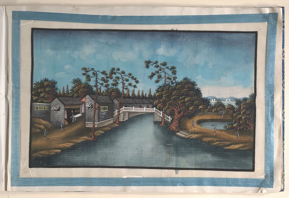 Album Containing Twelve Paintings of Scenes Along a River, Unidentified artist Chinese, 19th century, Album of twelve leaves; ink and color on pith paper, China