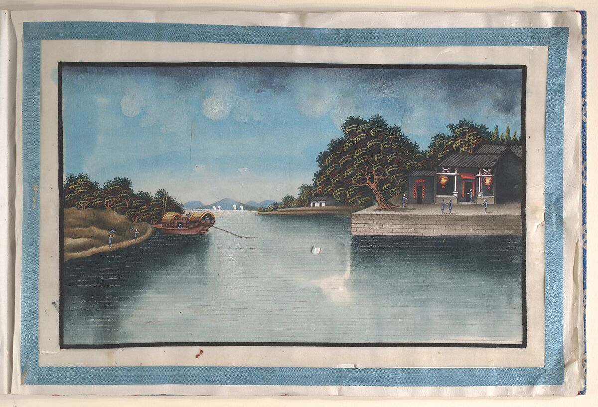 Album Containing Twelve Paintings of Scenes Along a River, Unidentified artist Chinese, 19th century, Album of twelve leaves; ink and color on pith paper, China
