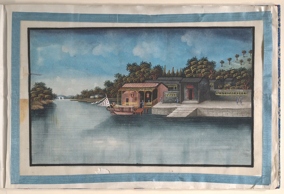 Album Containing Twelve Paintings of Scenes Along a River, Unidentified artist Chinese, 19th century, Album of twelve leaves; ink and color on pith paper, China