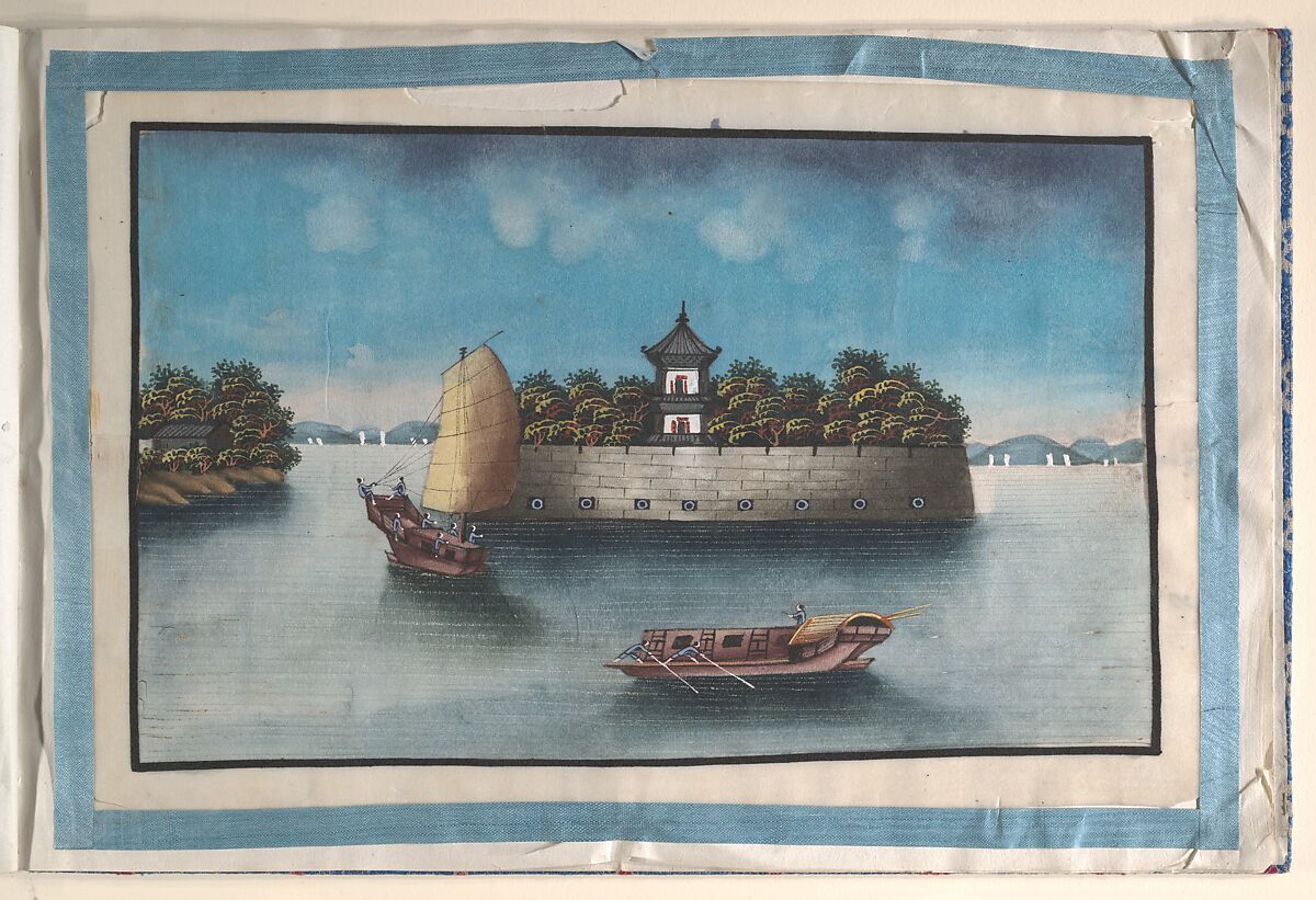 Album Containing Twelve Paintings of Scenes Along a River, Unidentified artist Chinese, 19th century, Album of twelve leaves; ink and color on pith paper, China