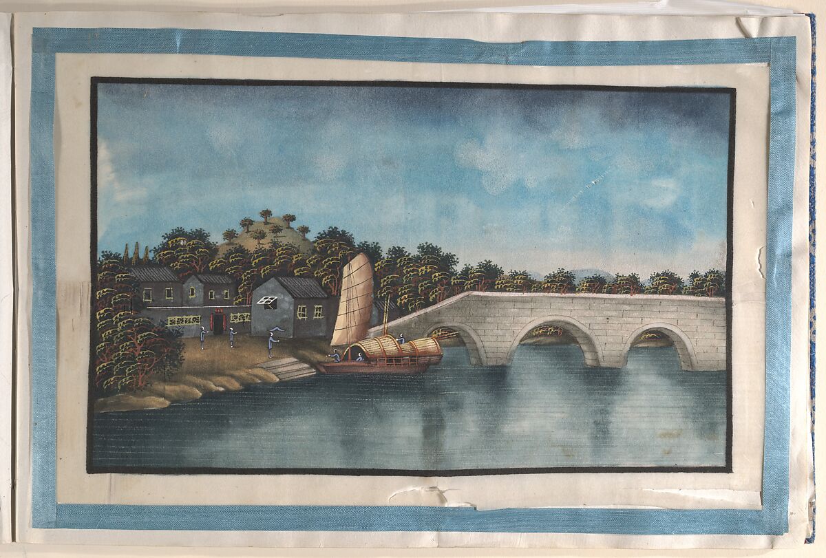 Album Containing Twelve Paintings of Scenes Along a River, Unidentified artist Chinese, 19th century, Album of twelve leaves; ink and color on pith paper, China