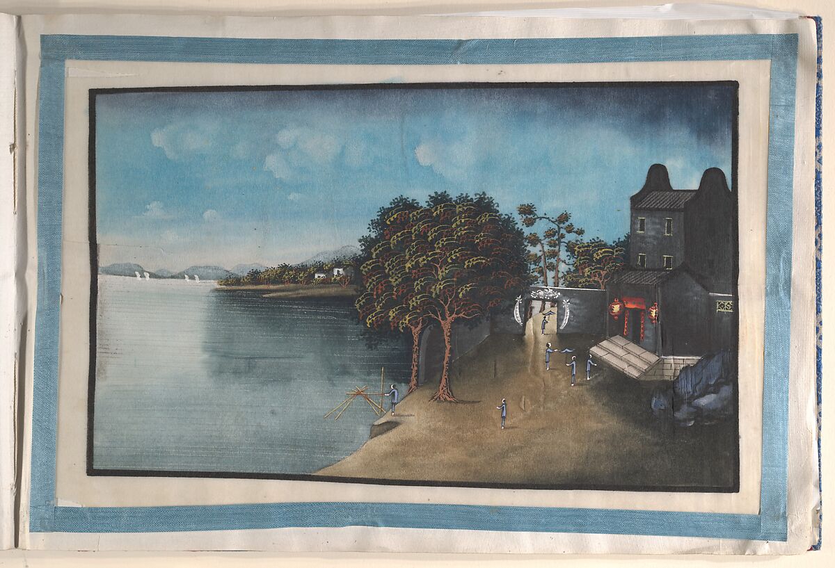 Album Containing Twelve Paintings of Scenes Along a River, Unidentified artist Chinese, 19th century, Album of twelve leaves; ink and color on pith paper, China