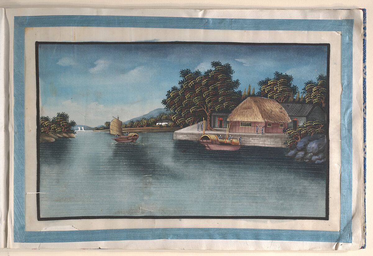 Album Containing Twelve Paintings of Scenes Along a River, Unidentified artist Chinese, 19th century, Album of twelve leaves; ink and color on pith paper, China