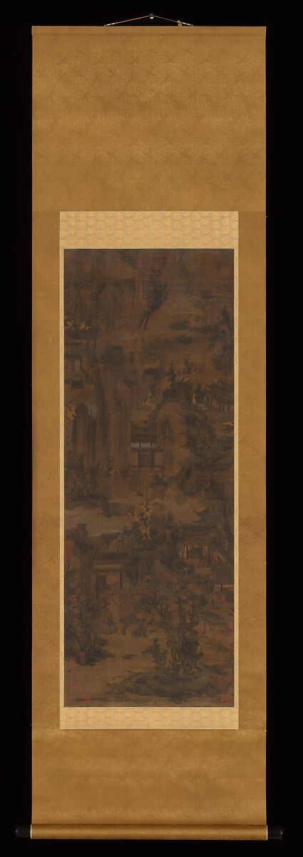 Mountains and Pavilions, Unidentified artist, Hanging scroll; ink and color on silk, China
