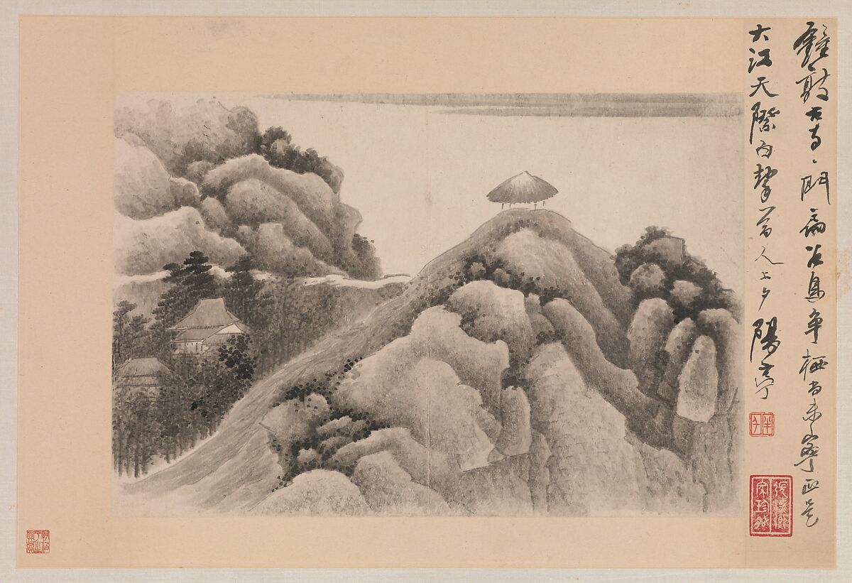 Landscapes with Poems, Gong Xian (Chinese, 1619–1689), Three leaves from an album (1980.516.2a–c and 1981.4.1a–o) of eighteen leaves, China