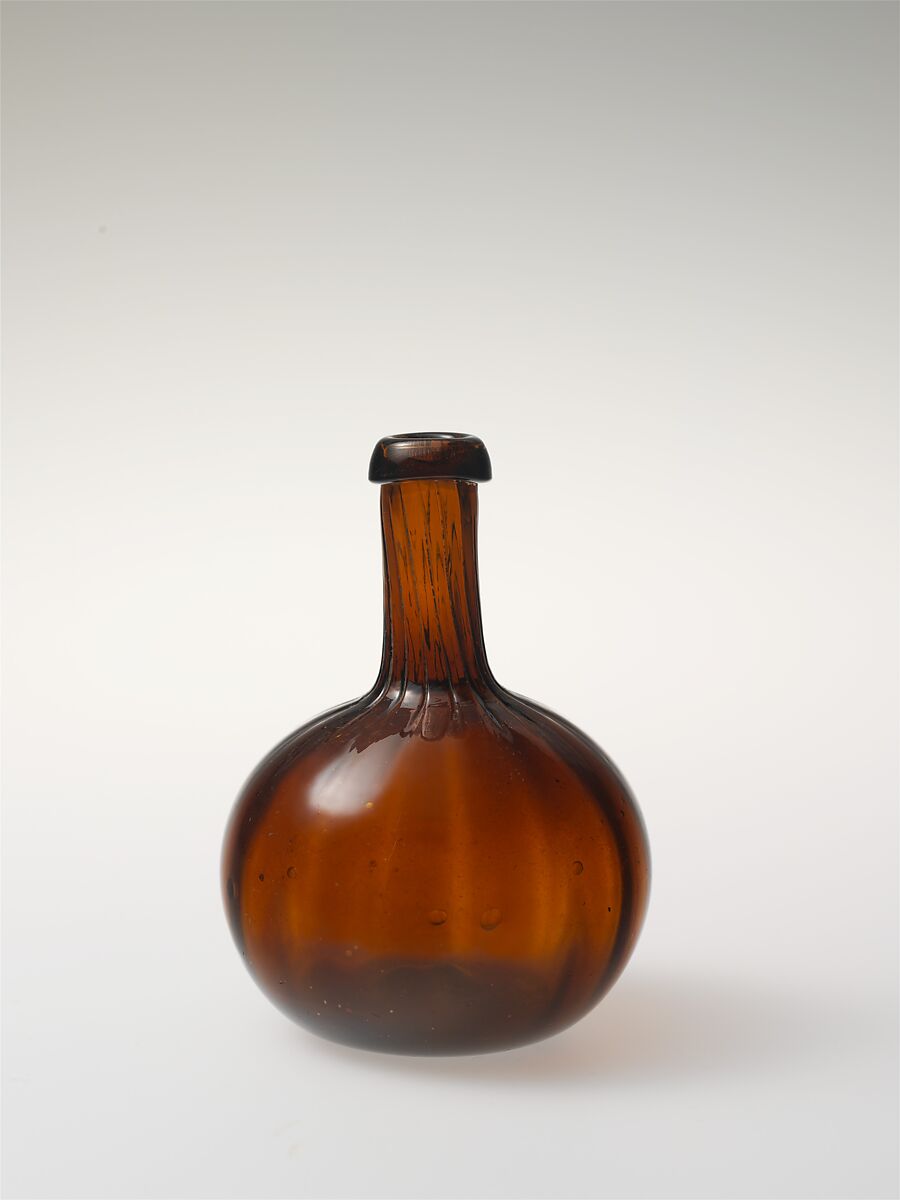 Bottle, Blown, pattern-molded glass, American 