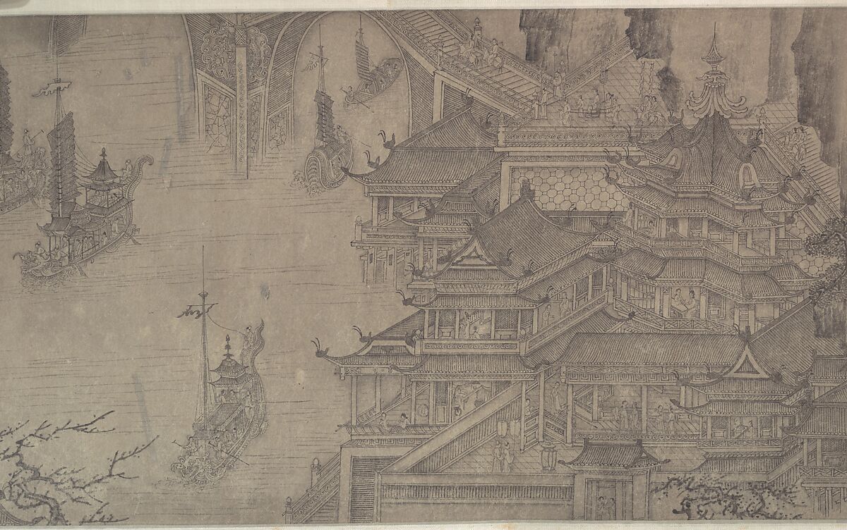 The Daming Palace, Formerly Attributed to Wang Zhenpeng (Chinese, active ca. 1275–1330), Handscroll; ink on paper, China