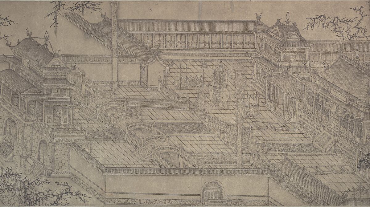 The Daming Palace, Formerly Attributed to Wang Zhenpeng (Chinese, active ca. 1275–1330), Handscroll; ink on paper, China