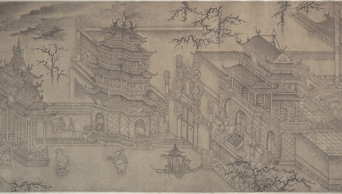 The Daming Palace, Formerly Attributed to Wang Zhenpeng (Chinese, active ca. 1275–1330), Handscroll; ink on paper, China