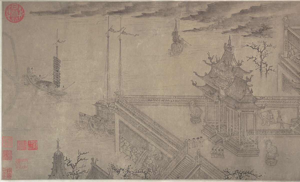 The Daming Palace, Formerly Attributed to Wang Zhenpeng (Chinese, active ca. 1275–1330), Handscroll; ink on paper, China