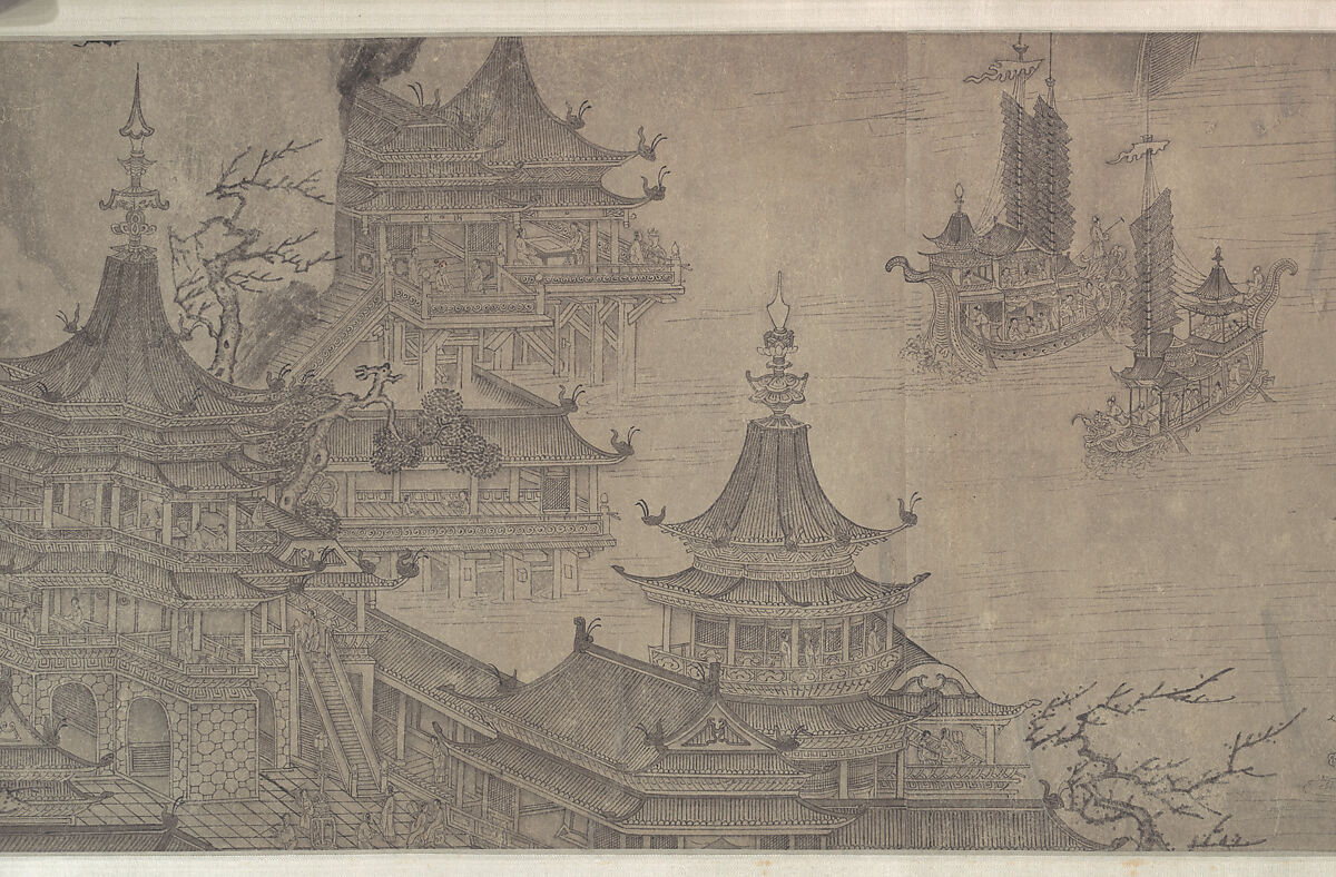 The Daming Palace, Formerly Attributed to Wang Zhenpeng (Chinese, active ca. 1275–1330), Handscroll; ink on paper, China 