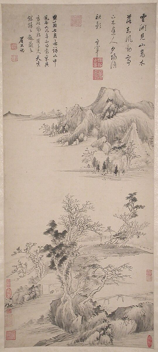 Autumn Mountains, Dong Qichang (Chinese, 1555–1636), Hanging scroll; ink on paper, China 