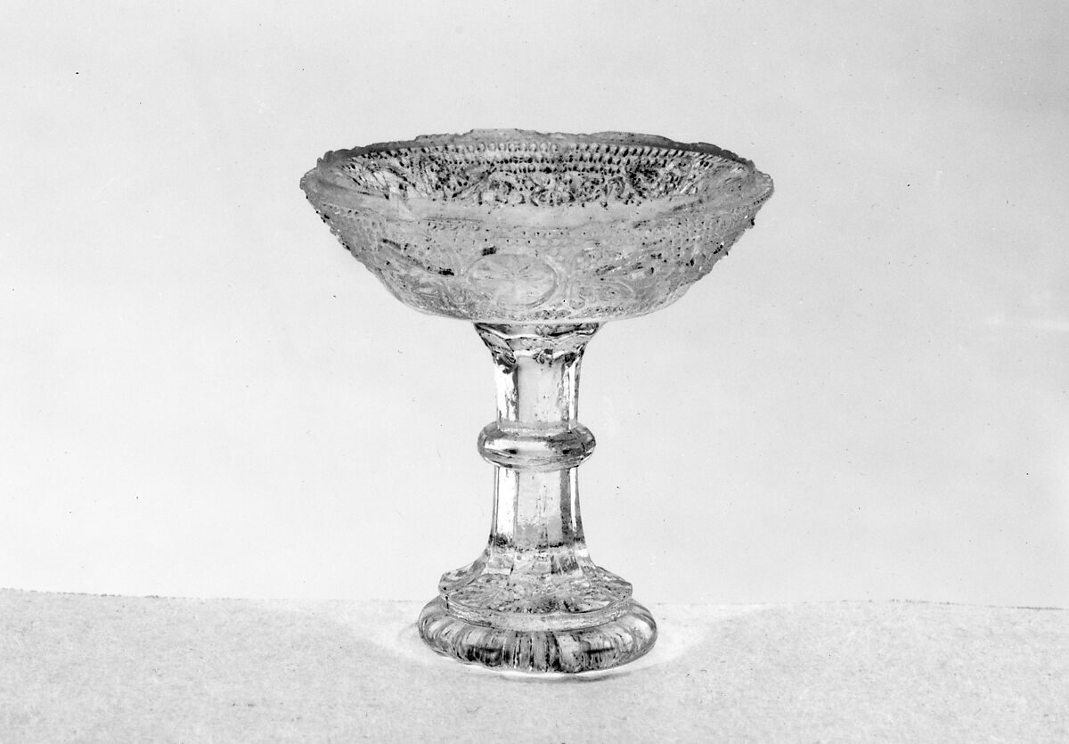 Miniature Compote, Lacy pressed glass, American 