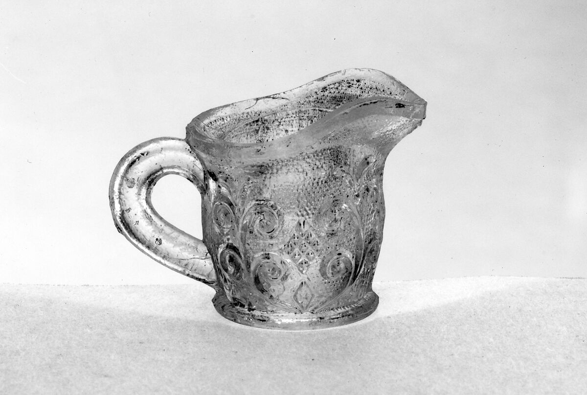 Miniature Pitcher, Lacy pressed glass, American 