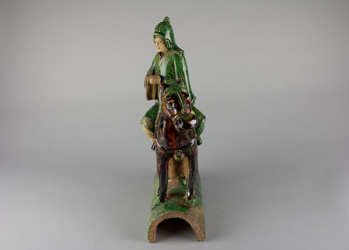 Roof Tile in Form of a Mounted Warrier, Pottery, China
