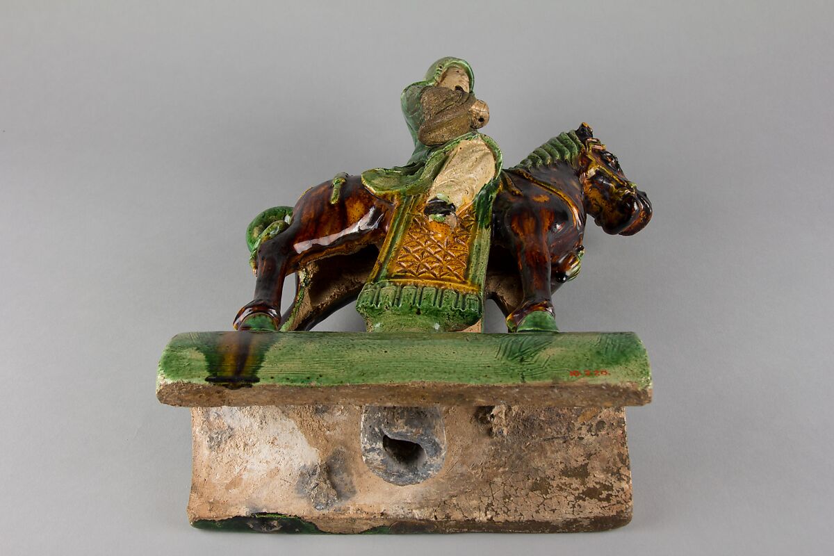 Roof Tile in Form of a Mounted Warrier, Pottery, China